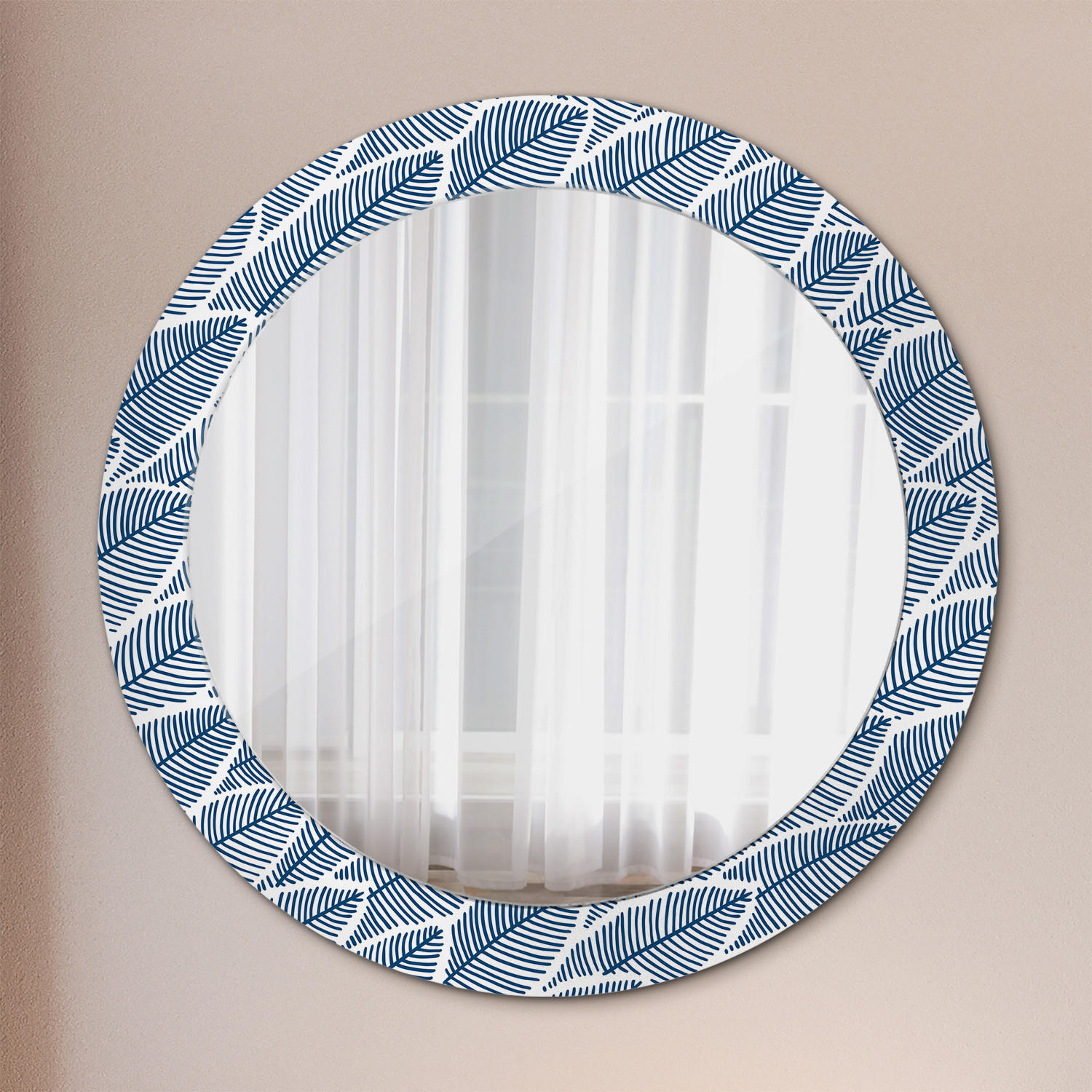 SPIEGEL Rund Ø 70 cm mit Aufdruck - Blau, Glas (70/70/0.4cm) - Wallfluent