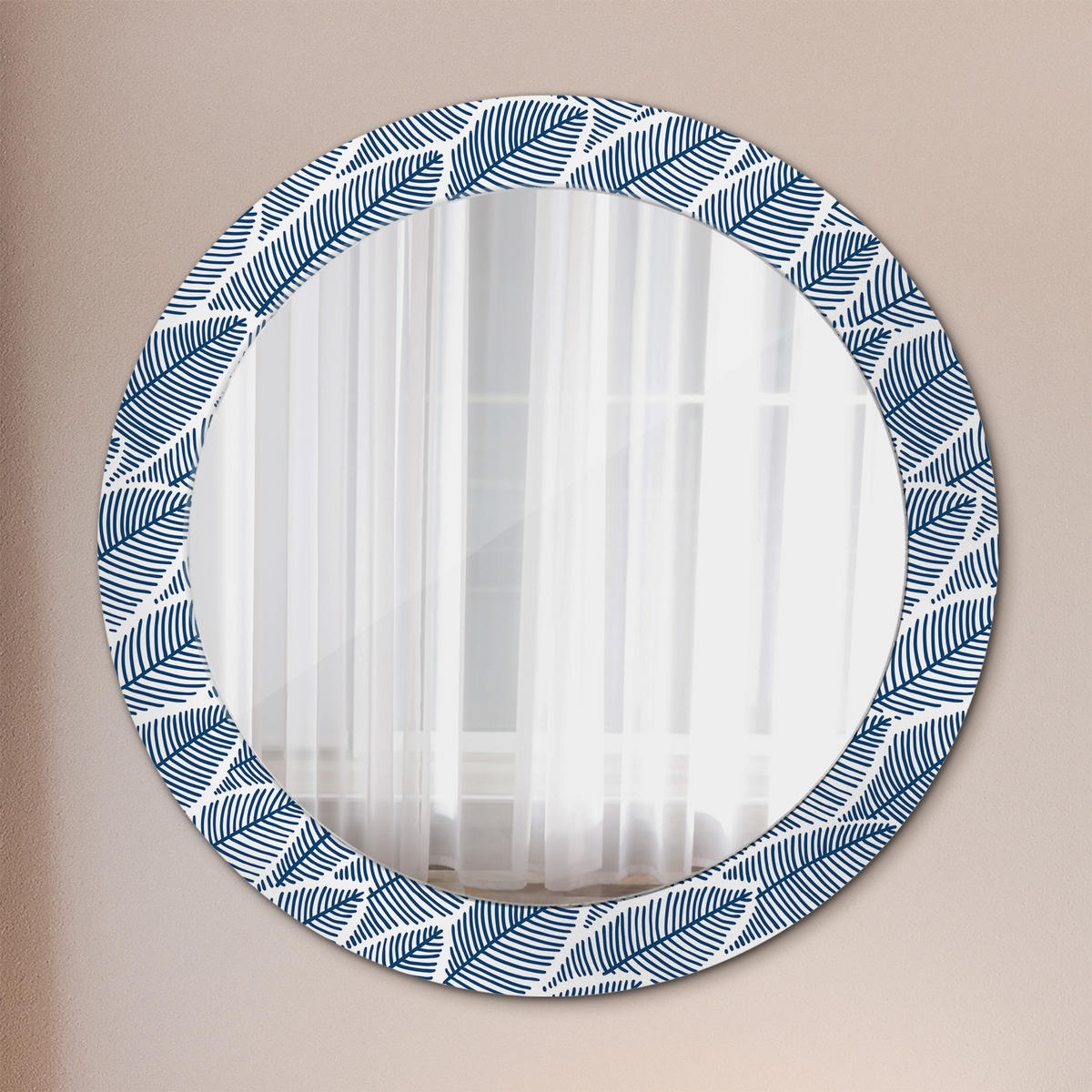 SPIEGEL Rund Ø 70 cm mit Aufdruck - Blau, Glas (70/70/0.4cm) - Wallfluent
