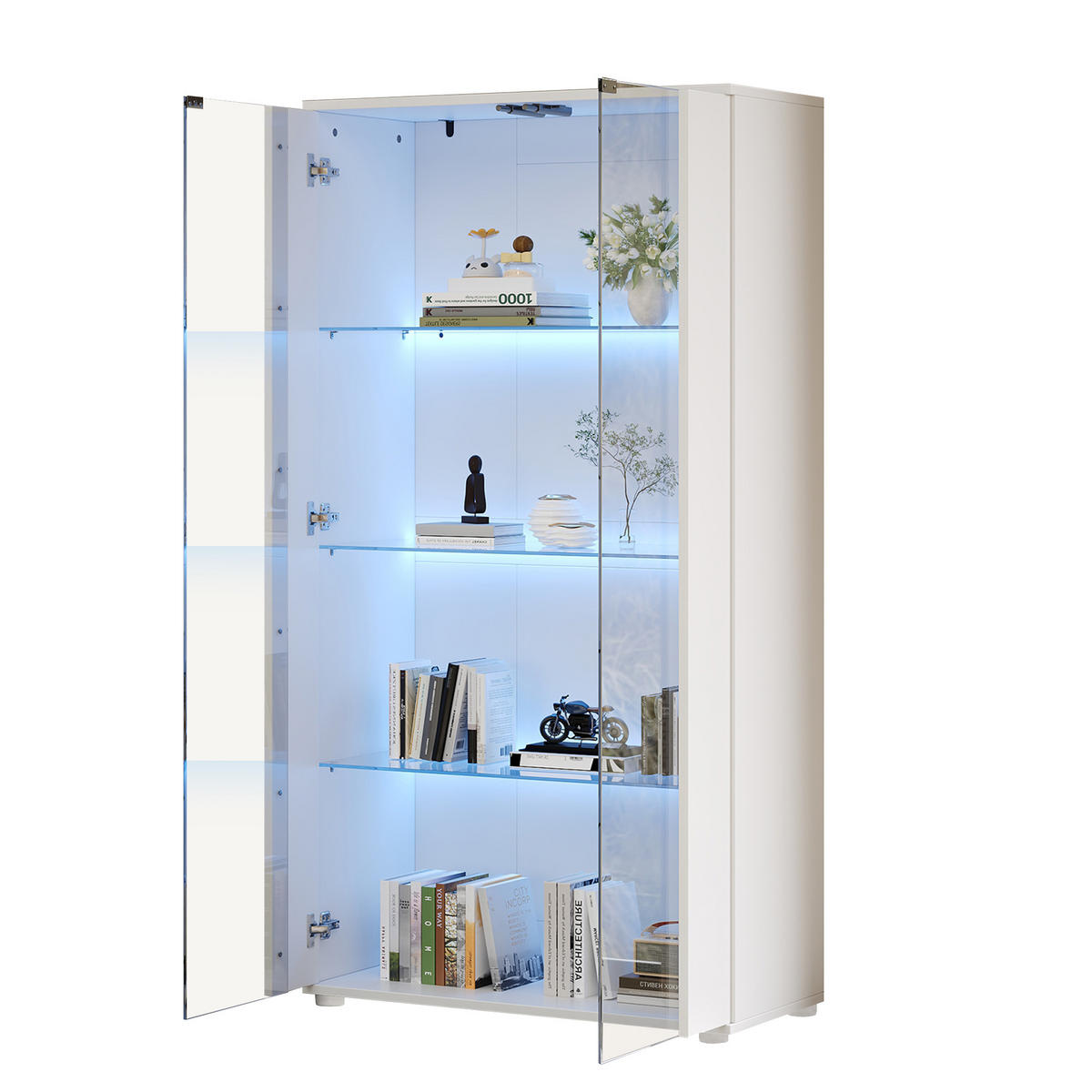 VITRINE 80x36x150 cm Weiß mit LED und 2 Türen - Weiß, Holzwerkstoff (80/150/36cm) - FLIEKS