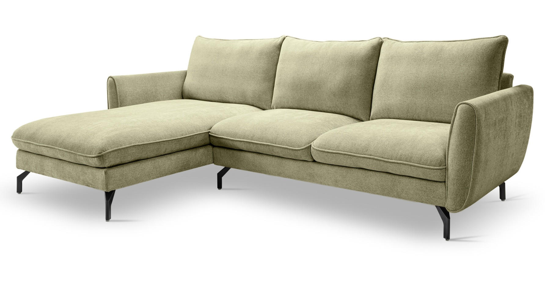 SOFA grün Webstoff 259 x 167 cm, Ecksofa 5-Sitzer, L-Sofa Ottomane links - Schwarz/Grün, Holz/Textil (259/167cm) - Inn.Furn