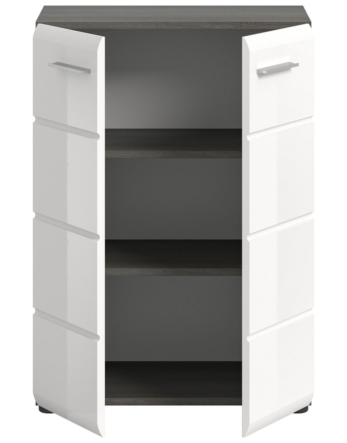 KOMMODE SALSA (B/H/T: ca. 60/85/37 cm) in Rauchsilber Nachbildung/weiß hochglanz - Silberfarben, Holzwerkstoff (60/85/37cm)