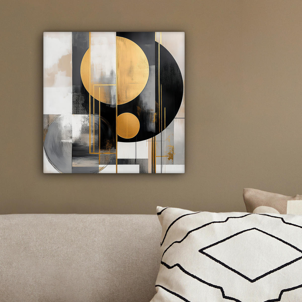 LEINWANDBILD Abstrakt - Gold - Silber - Formen - Ästhetisch - Modern 20x20 cm - Goldfarben, Textil (20/20cm) - MuchoWow