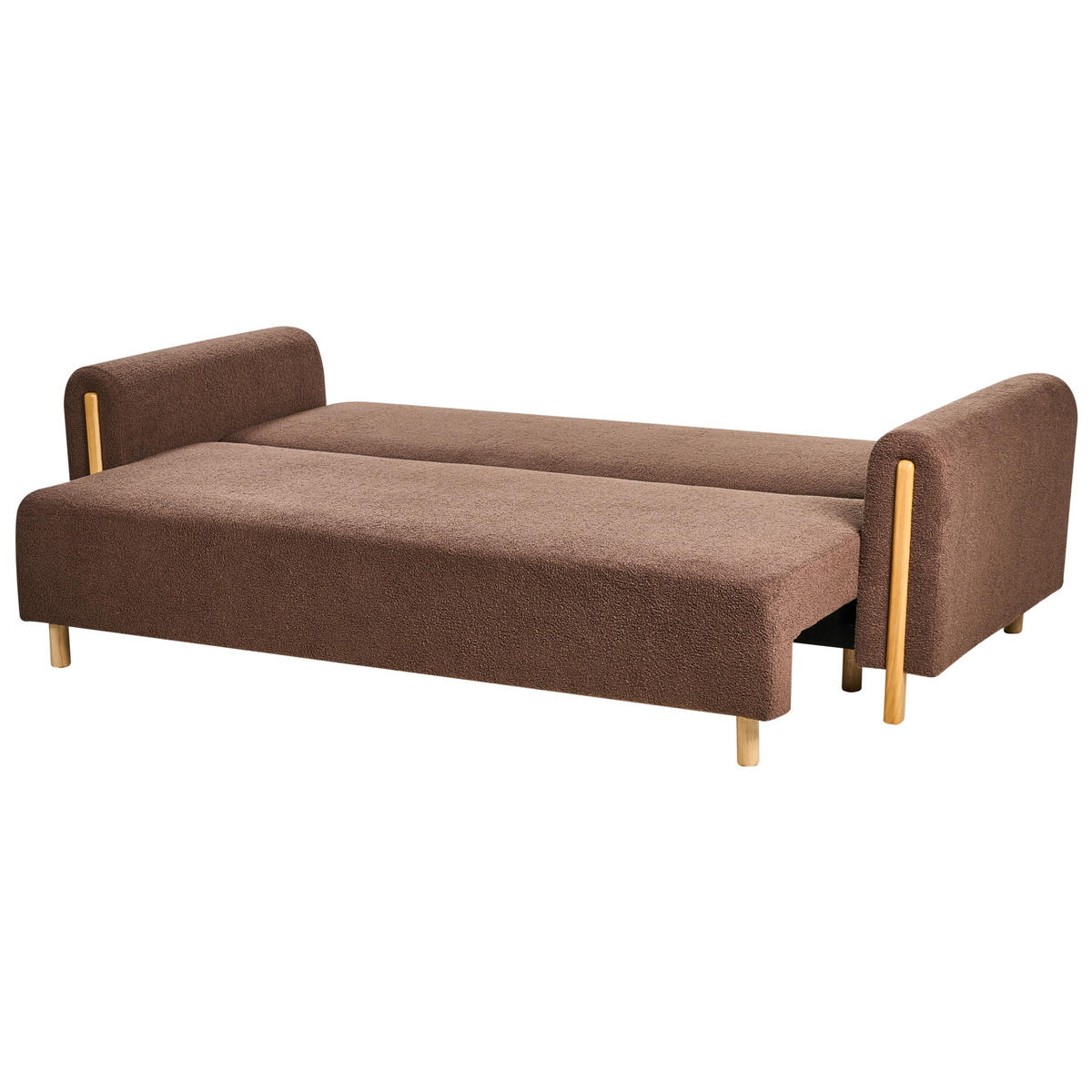 ROZKLÁDACÍ POHOVKA 3-místná Bouclé Hnědá s úložným prostorem Kvam - hnědá, textil (242/85/99cm) - Beliani