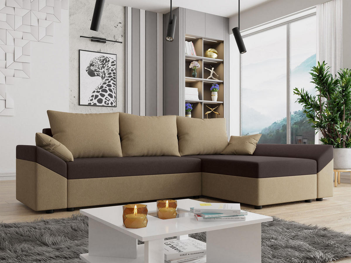 ECKSOFA Dante L - Beige/Schwarz, Holz/Kunststoff (240/140cm) - MIRJAN24