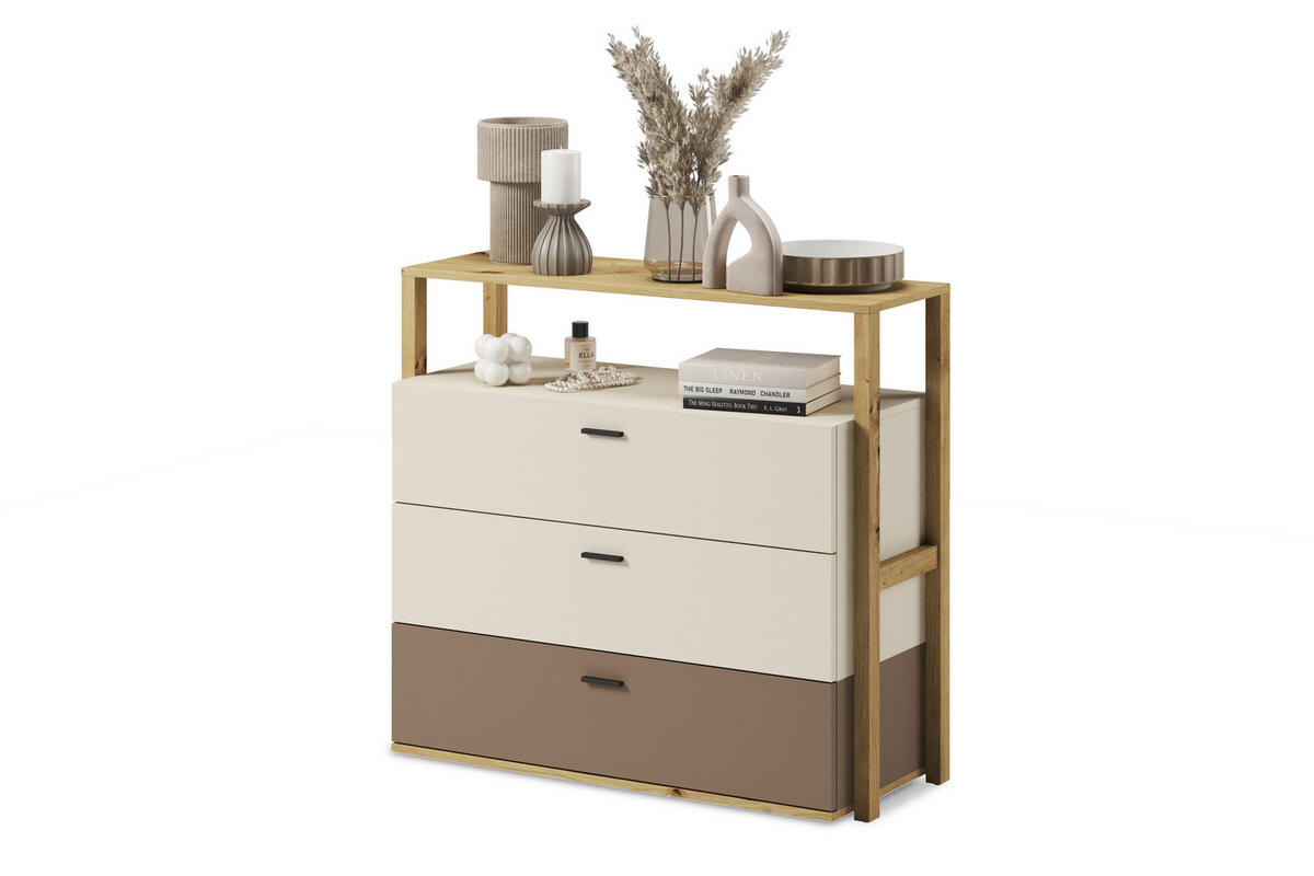 KINDERKOMMODE TRIDA mit Holzelementen, creme/braun/artisan Eiche - Creme/Braun, Holz (98/90/40cm) - KONSIMO®