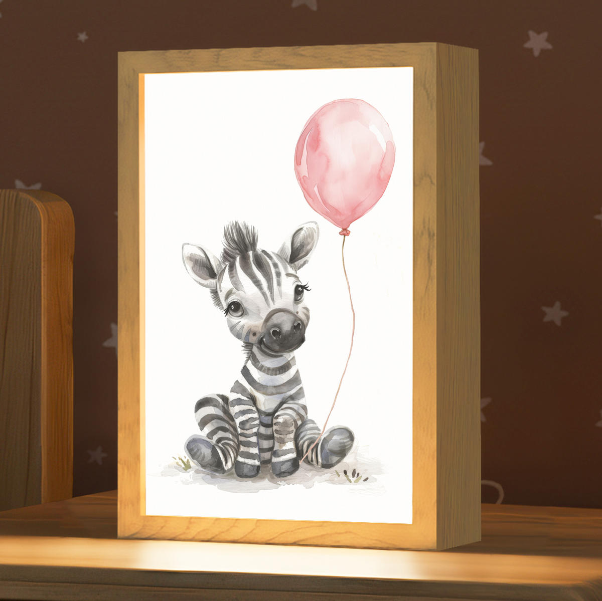 NACHTTISCHLAMPE Zebra - Baby - Tiere - Rosa Luftballon 20x30 cm - Weiß, Holzwerkstoff (8/20/30cm)