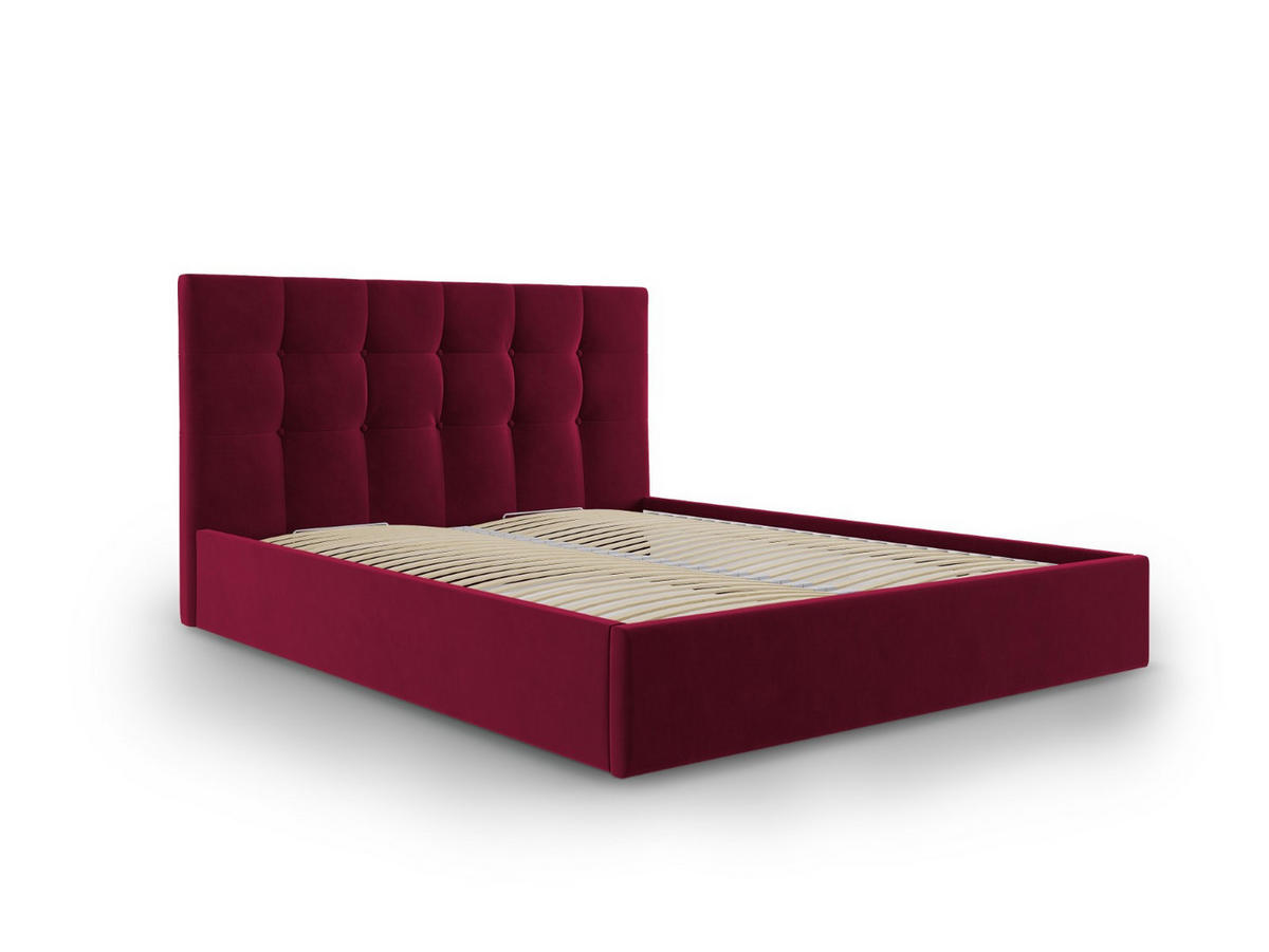 BETT mit Bettkasten und Kopfteil Phaedra aus Samt dunkelrot 180x200cm - Dunkelrot, Textil (180/200cm) - Micadoni