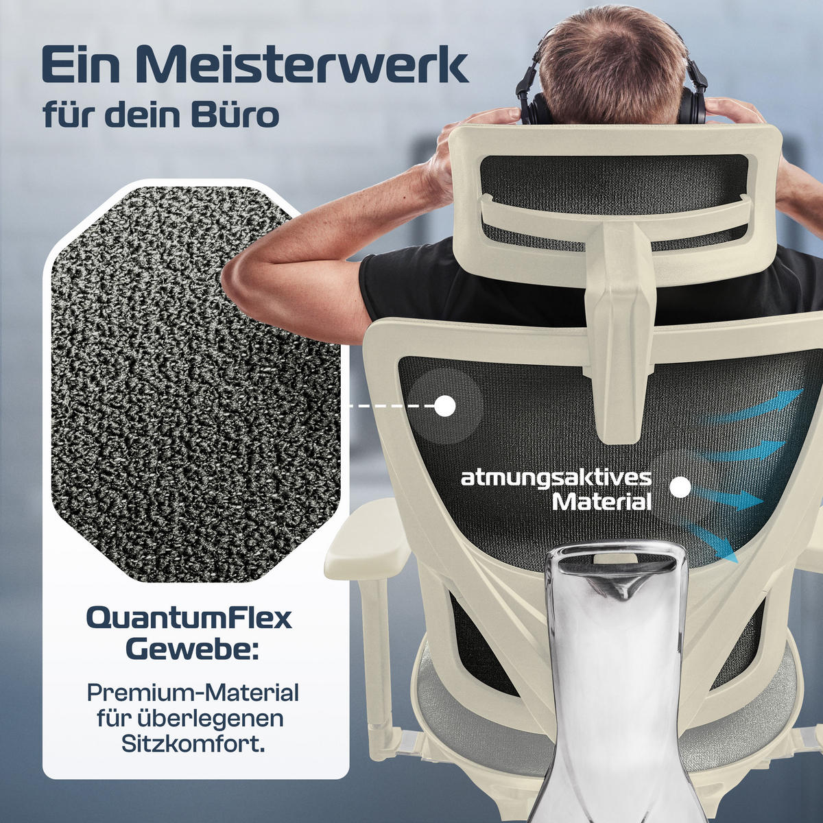 BÜROSTUHL MasterSeat Creme-Weiß - Beige/Silberfarben, Kunststoff/Textil (70/135/70cm) - Clouvou