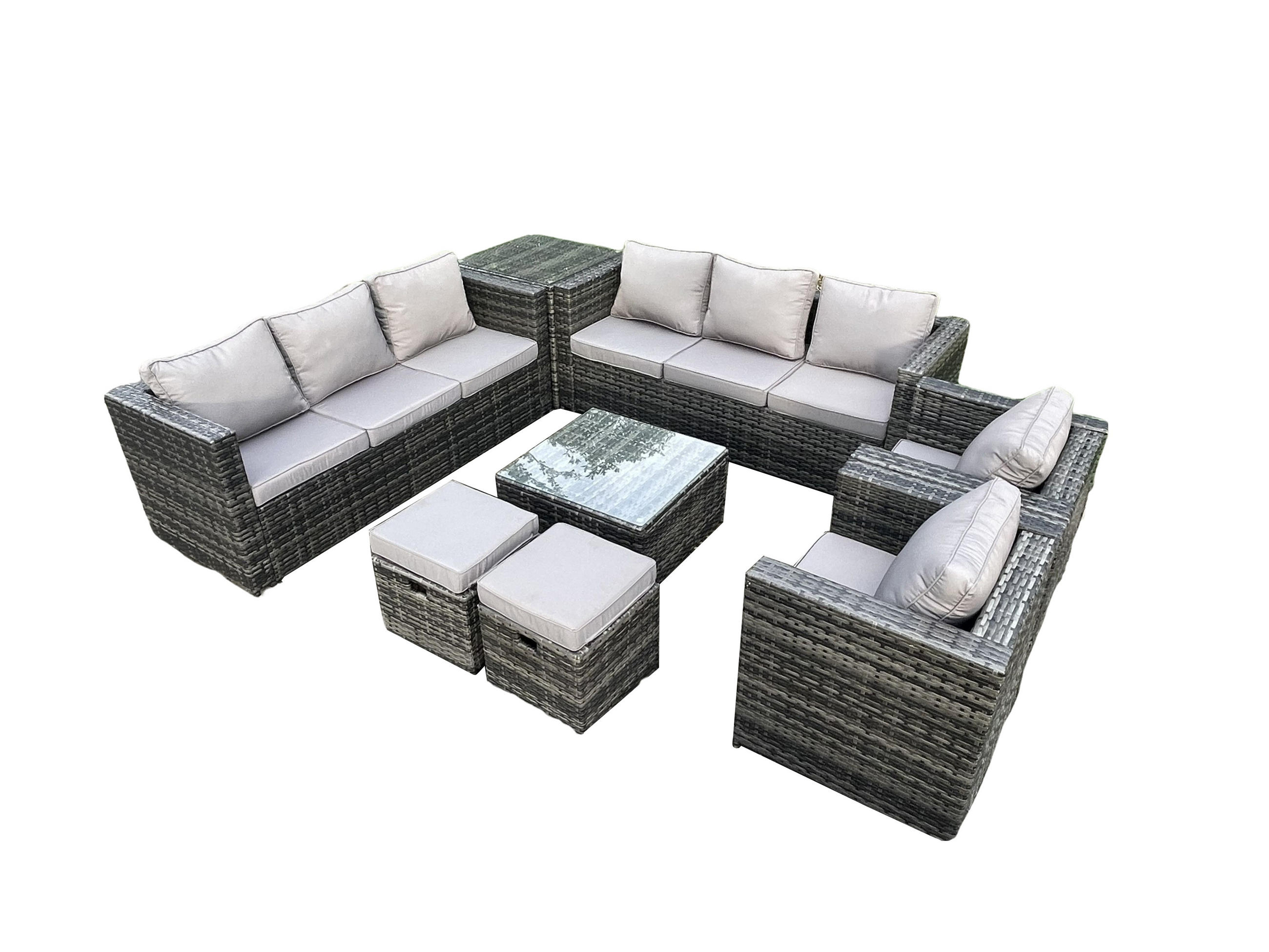 GARTENTISCHGRUPPE Polyrattan 10-Sitzer - Dunkelgrau, Metall - Fimous