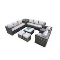 GARTENTISCHGRUPPE Polyrattan 10-Sitzer - Dunkelgrau, Metall - Fimous