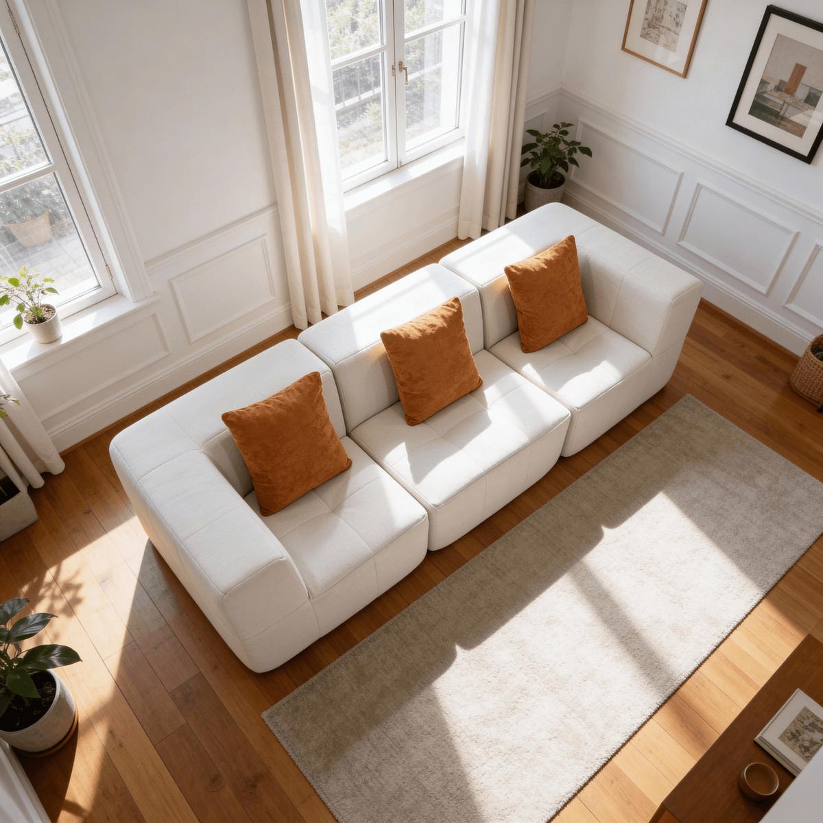 WOHNZIMMERSOFA Eden Simple 3-Sitzer - Weiß Orange - Weiß, Textil (92/71/92cm) - COCO Living