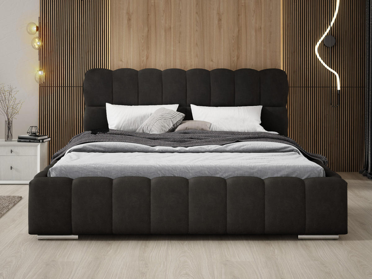 DOPPELBETT 160x200 cm Avilla mit Bettkasten, Lattenrost, Samt, Schwarz - Schwarz, Holz/Textil (160/200cm) - Emporius