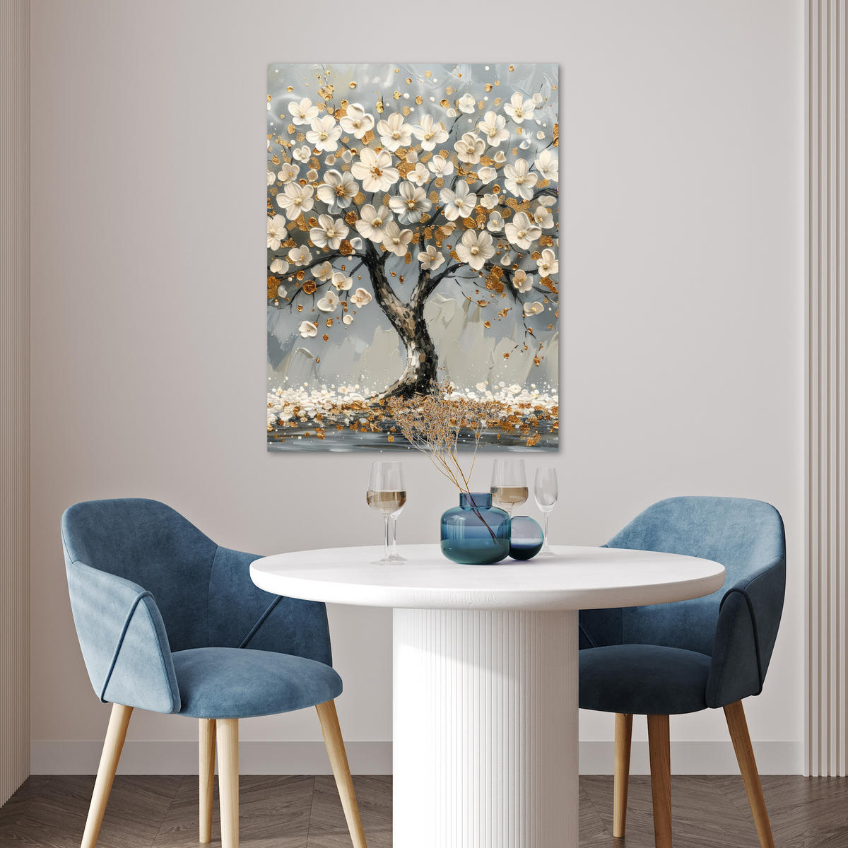 POSTER Baum - Blumen - Weiß - Natur - Kunst 60x80 cm - Weiß, Papier (60/80/0.1cm) - MuchoWow