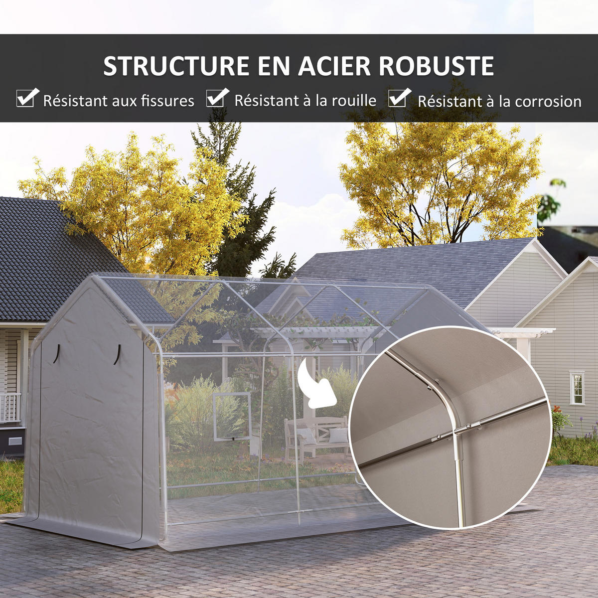 CARPORT DE-12661 300/520 cm 140 g/m² mit Rolltür Grau - Grau, Metall (300/275/520cm) - ComfortXL
