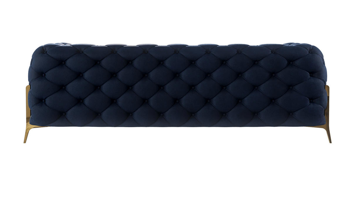 CHESTERFIELD-SOFA 3-Sitzer Lexi Marineblau Samt - Goldfarben/Dunkelblau, Holz/Textil (225/75/100cm) - S-Style Möbel