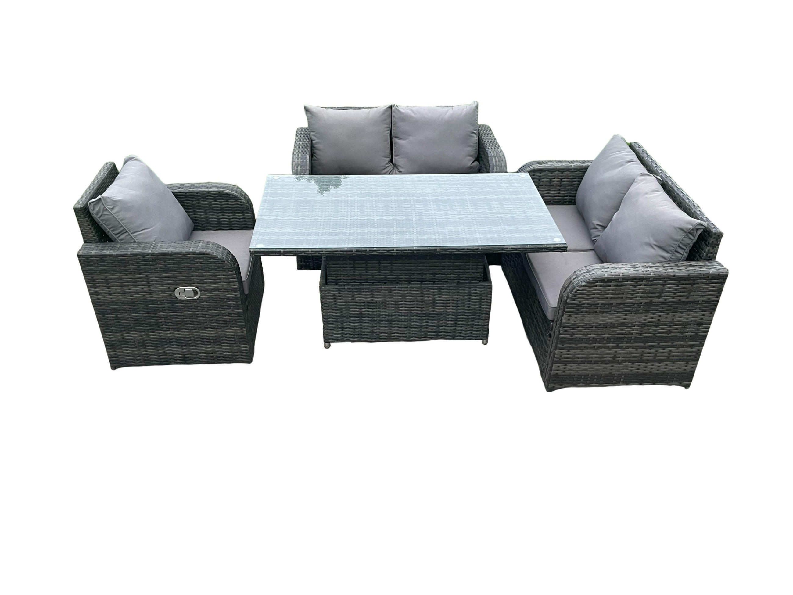GARTENSOFA SET Polyrattan Dunkelgrau 5-Sitzer - Dunkelgrau, Metall - Fimous