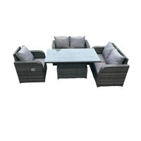 GARTENSOFA SET Polyrattan Dunkelgrau 5-Sitzer - Dunkelgrau, Metall - Fimous