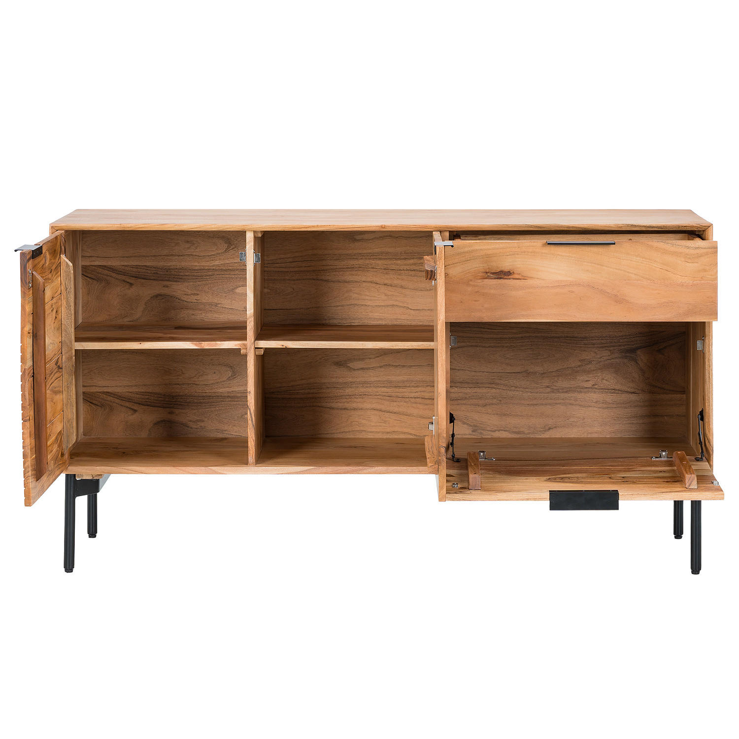 SIDEBOARD - Akazie massiv / Schwarz - Schwarz/Akaziefarben, Holz (155/82/42cm) - home24