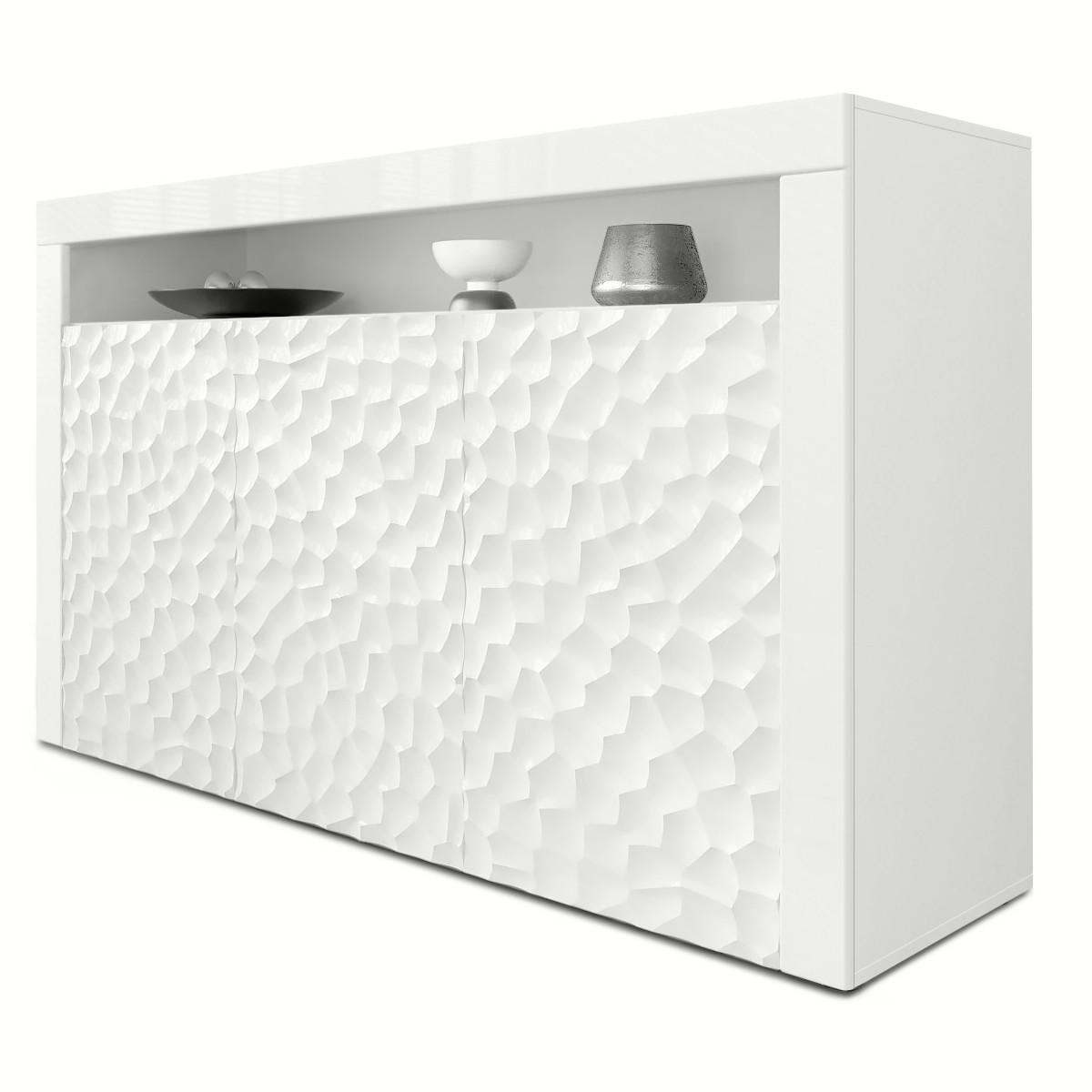 SIDEBOARD Valencia Fronten in Weiß Hochglanz Calypso mit 3D Struktur - Perlmutt, Holzwerkstoff (155/46/40cm) - Vladon