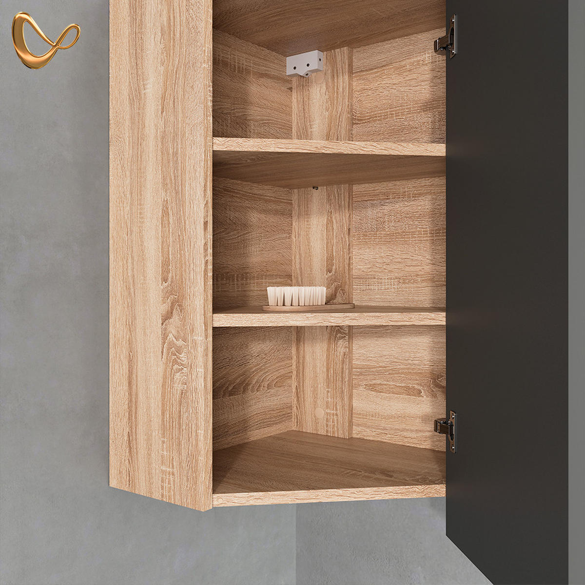 BADSCHRANK Marano Anthrazit 42.4 x 75 cm mit Tür und offenen Fächern - Anthrazit/Sonoma Eiche, Holzwerkstoff (42.4/75/42.4cm) - Livinity®