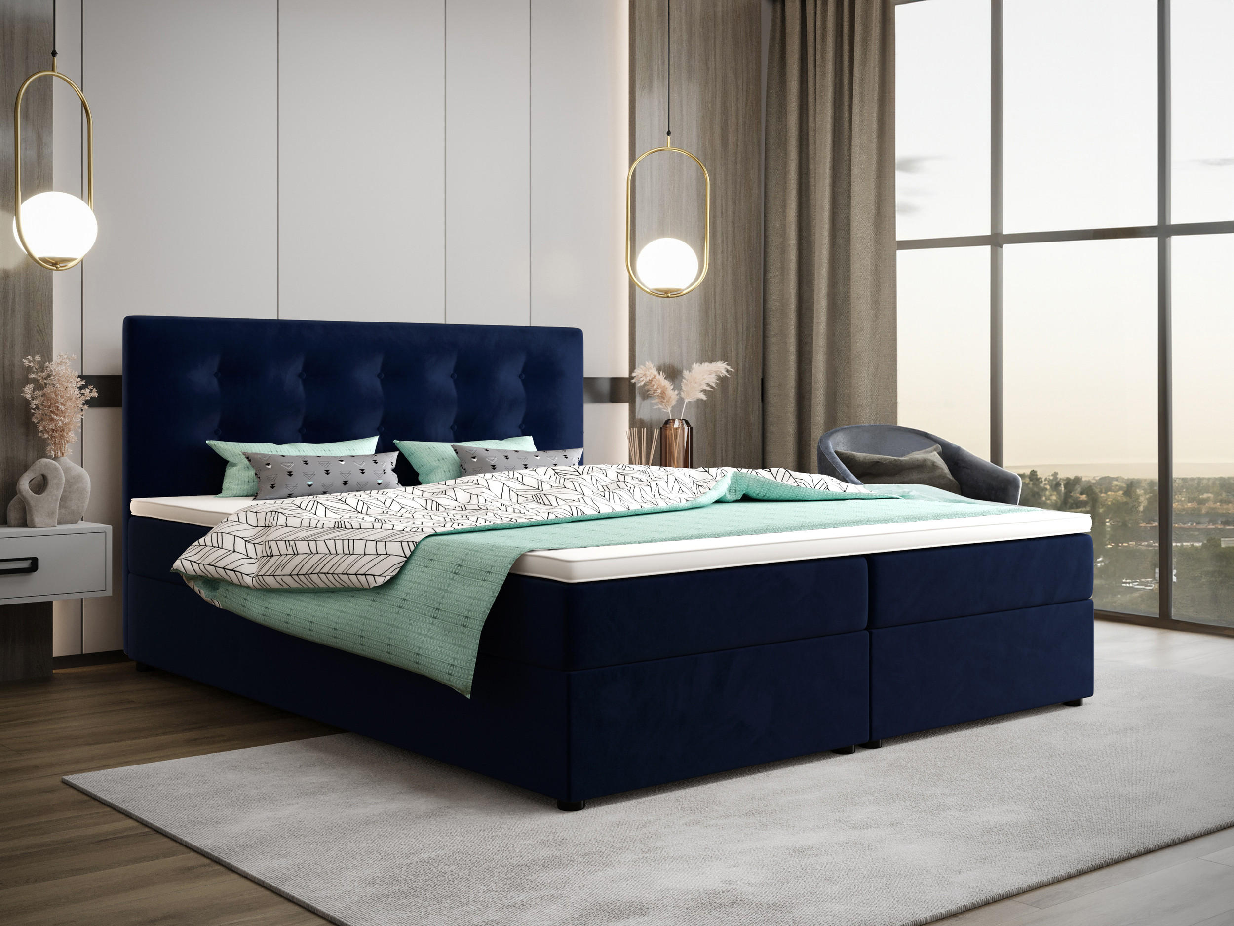 BOXBETT FADO 22 mit Matratze H3, Bonell und Topper 140x200 Itaka 11 - Blau, Holz/Textil (140/200cm) - Bedante