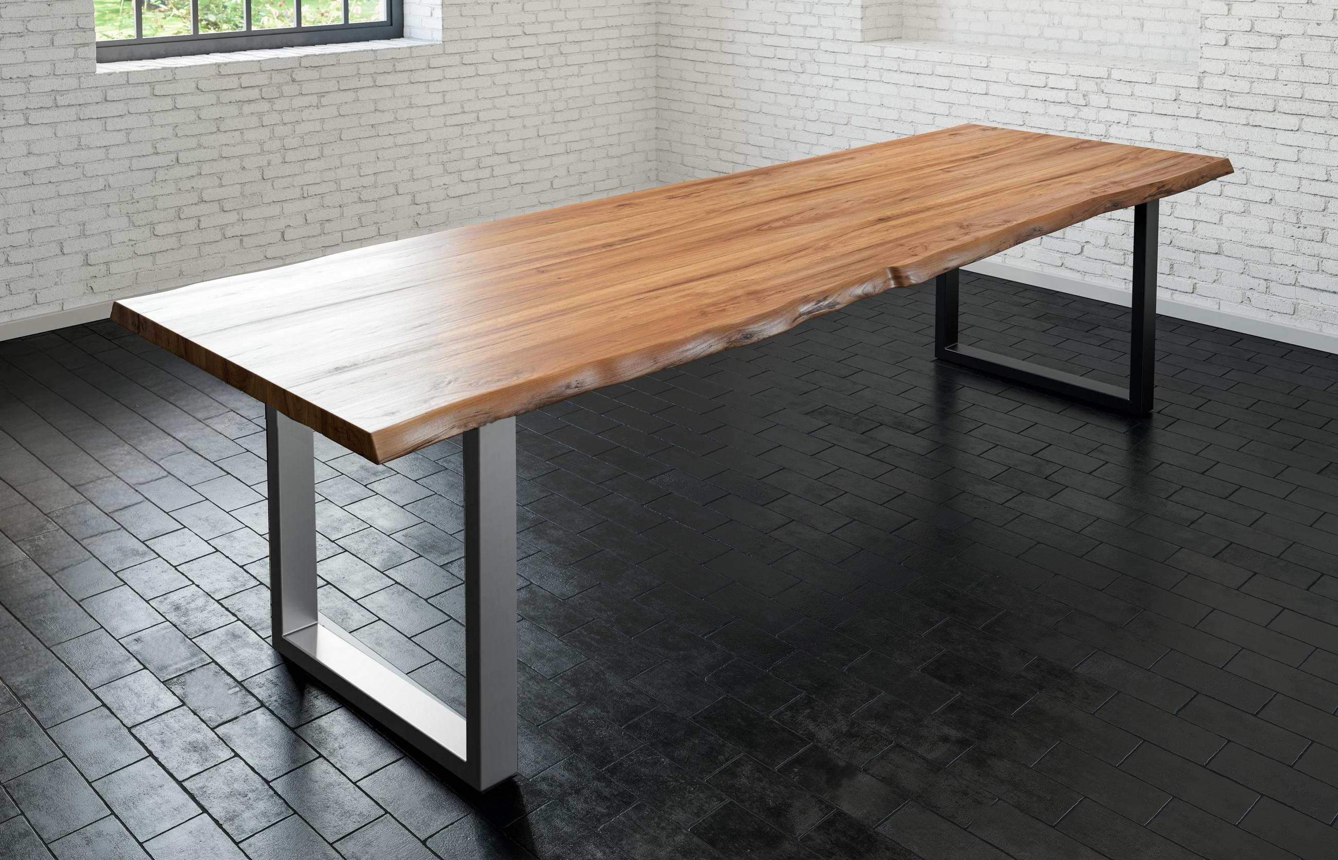 ESSTISCH LIAM - Beige/Silberfarben, Holz/Metall (100/280/74cm) - SAM