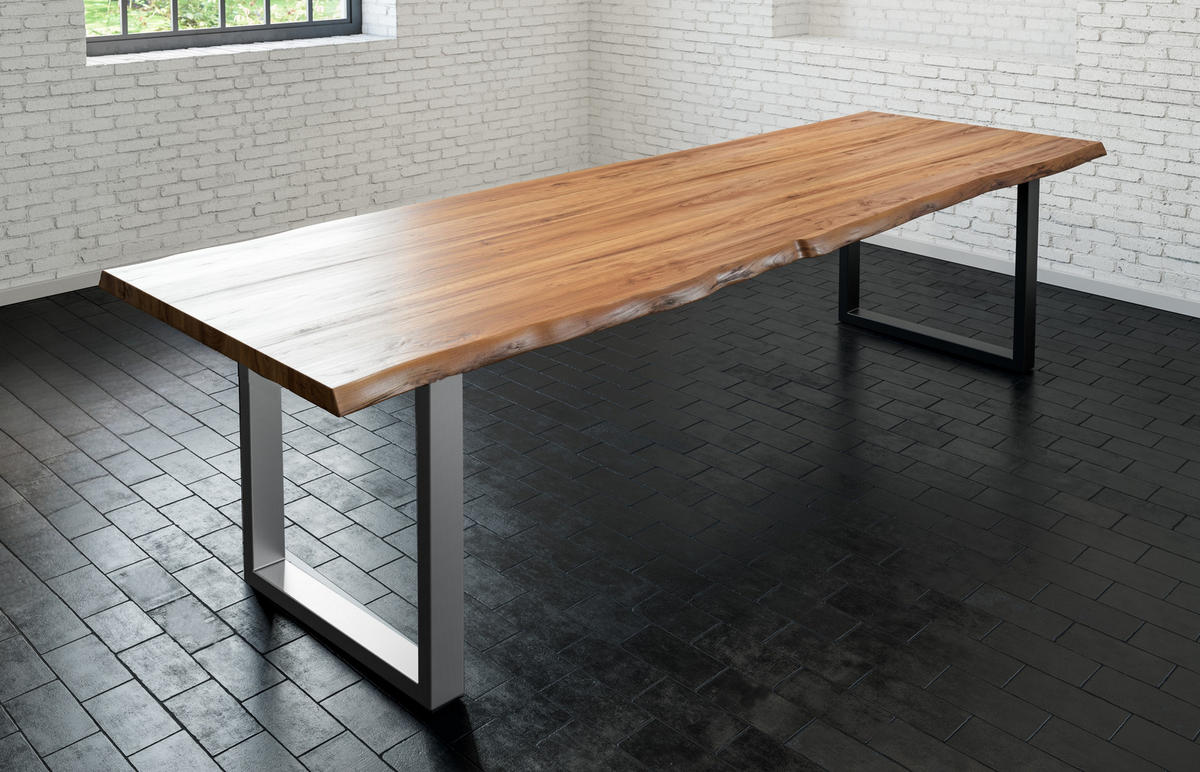 ESSTISCH LIAM - Beige/Silberfarben, Holz/Metall (100/300/74cm) - SAM