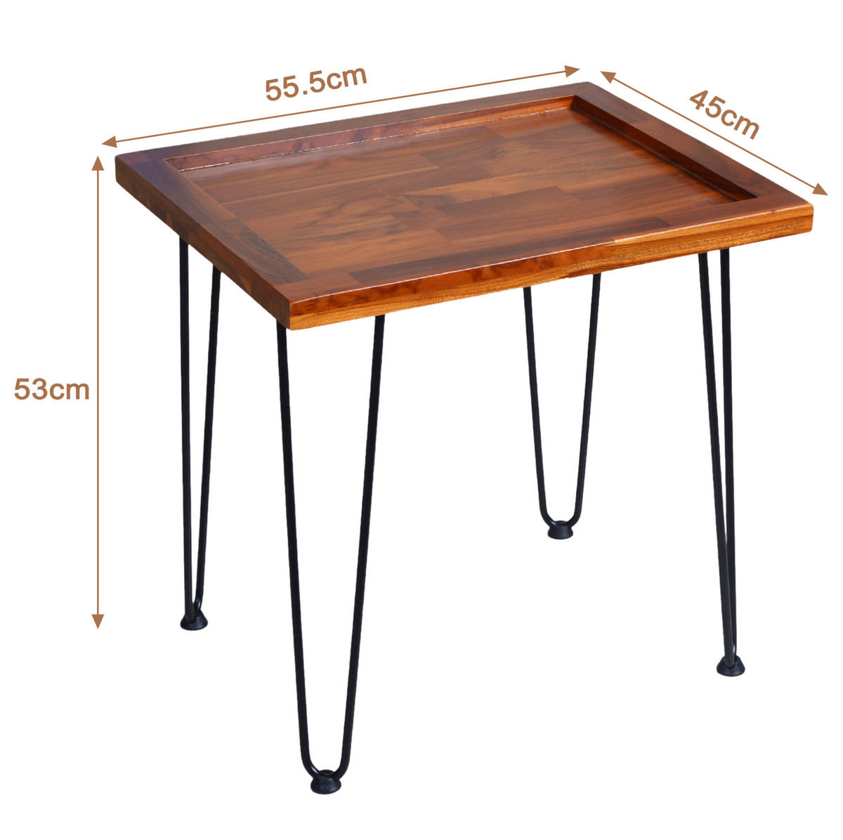 COUCHTISCH 55/45/53 cm mit Massivholzplatte, lackierten Eisenfüßen und rutschfesten Fußpolstern, Naturholz - Naturfarben, Holzwerkstoff (55.5/45/53cm) - Redom