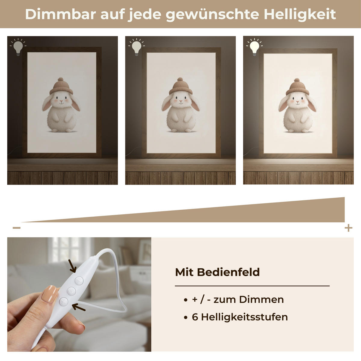 NÁSTĚNNÁ LAMPA Králík - Klobouk - Uši - béžový 20x30 cm - krémová, kompozitní dřevo (20/30/8cm) - OnlyWow