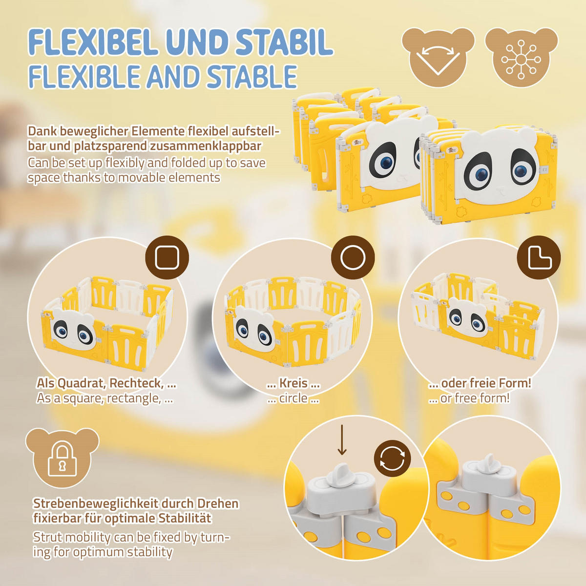 LAUFGITTER Baby faltbar 160 x 160 cm - Gelb, Kunststoff (160/53/160cm) - Joyz