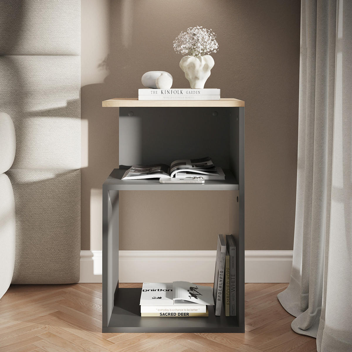 NACHTTISCH Elios Anthrazit/Goldkraft Eiche 40 x 65.3 cm - Honigeiche/Anthrazit, Holzwerkstoff (40/65.3/35cm) - Vicco