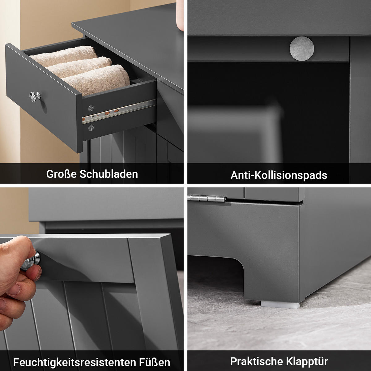 WÄSCHESCHRANK Grau - Grau, Holzwerkstoff (78/90/38cm) - SoBuy