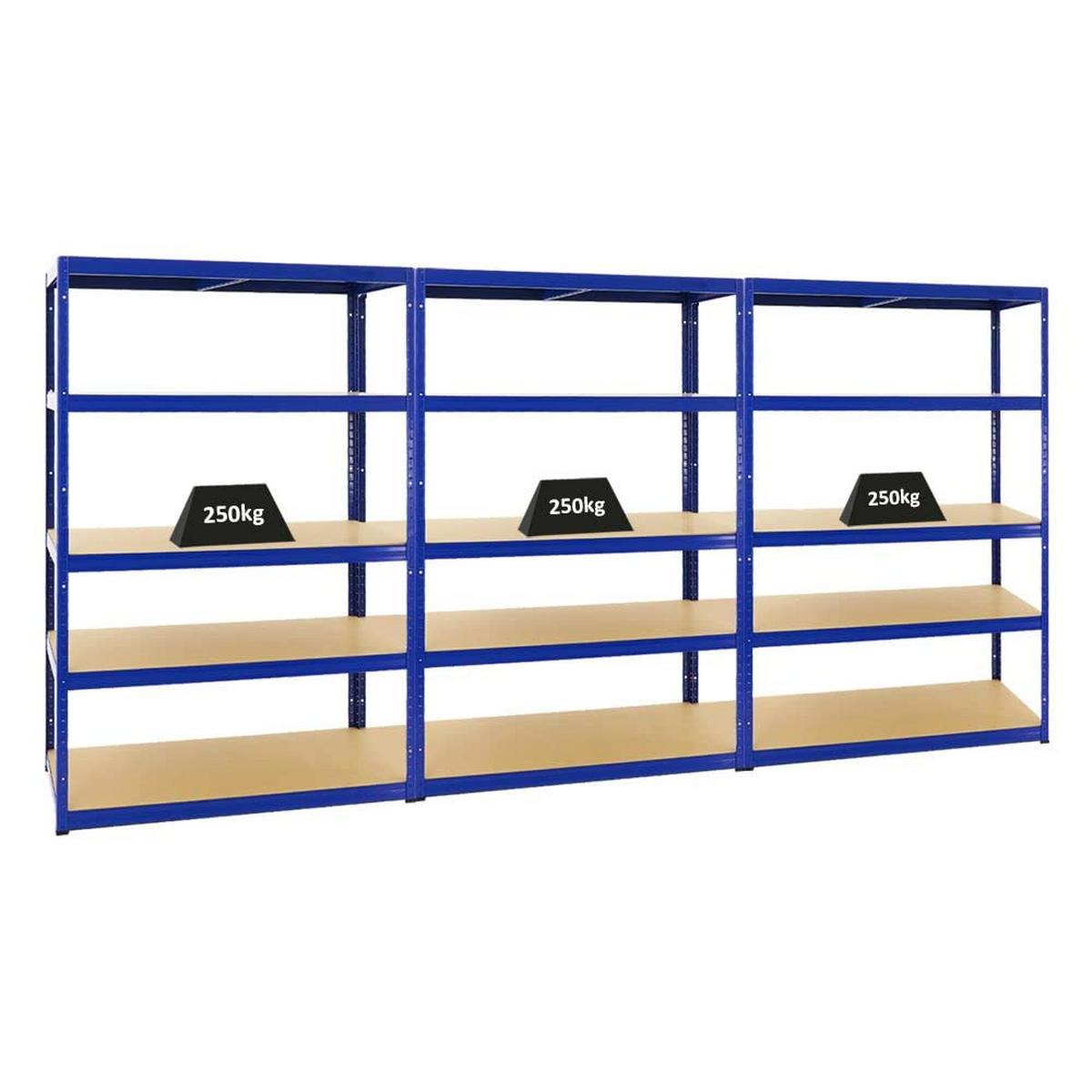 SCHWERLASTREGAL Big Elephant M 3er-Set mit 3x 180x120x60 cm Fachlast 250 kg Blau - Blau, Metall (360/180/60cm) - PROREGAL