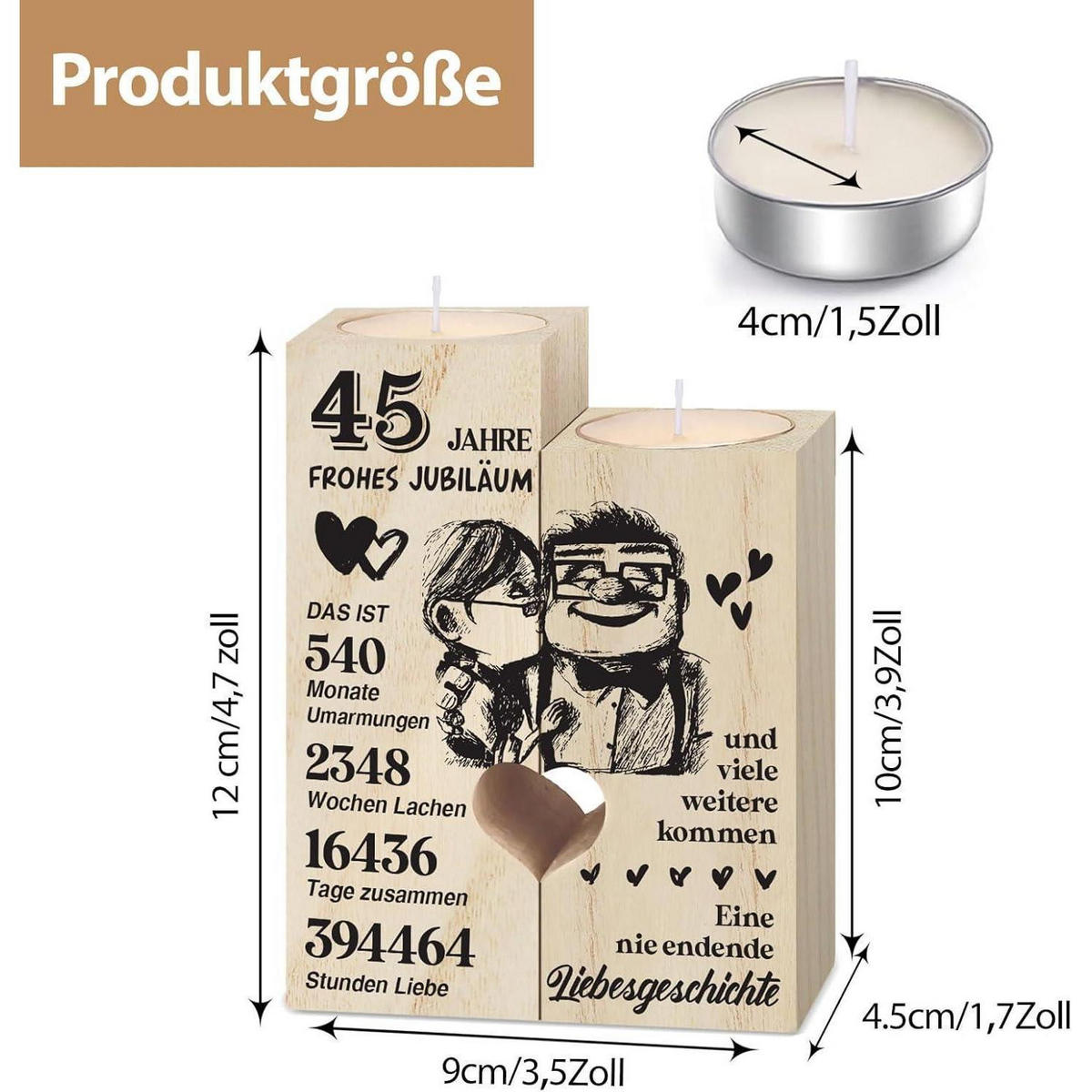 KERZENSTÄNDER Holz 45. Hochzeitstag Geschenk - Braun, Holz (4.5/12/9cm)