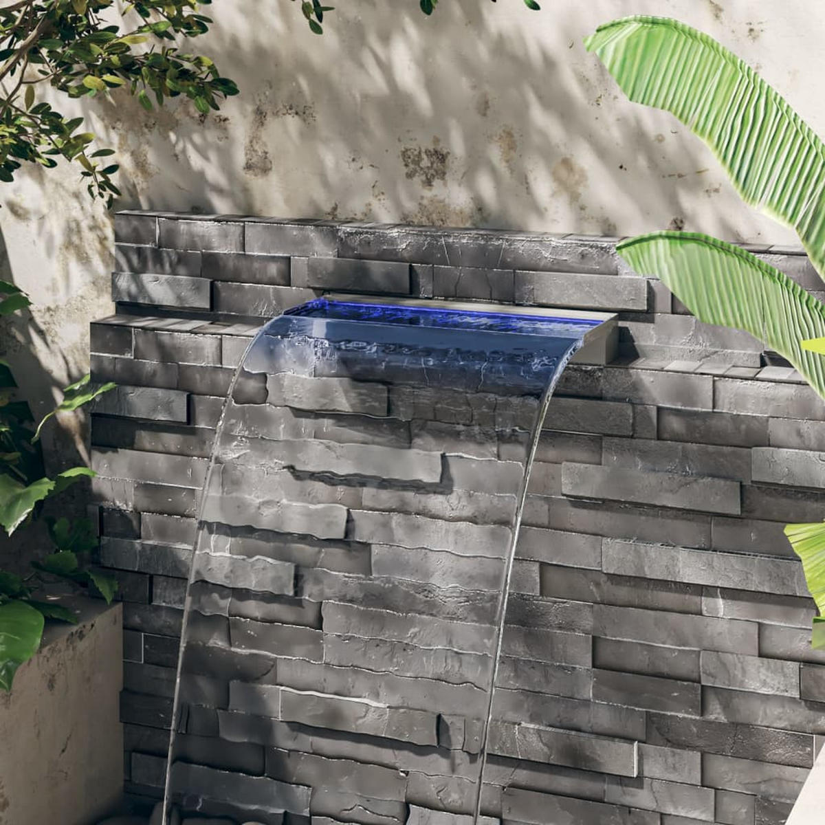 WASSERFALL-ELEMENT Mit Rgb Leds Edelstahl 60 Cm - Silberfarben, Metall (21/60/8cm) - vidaXL