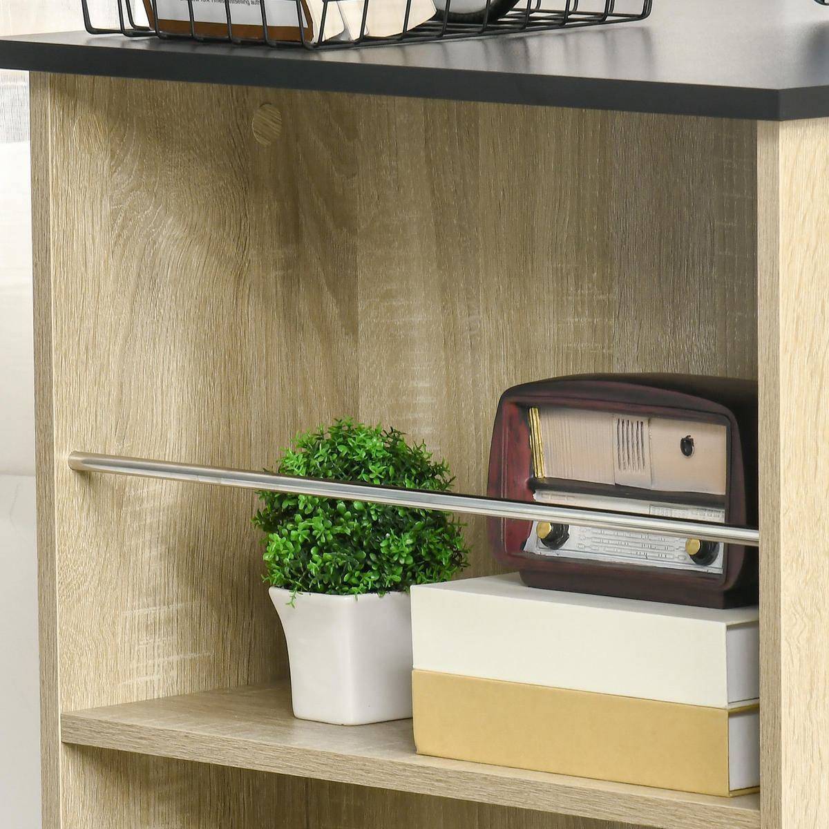 BARTISCH DE-14698 3 Ablagen mit Seitenschienen Eiche hell/Schwarz - Naturfarben, Holzwerkstoff (112/57/106cm) - ComfortXL