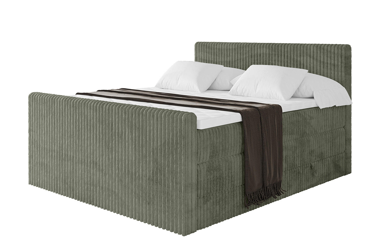 BOXSPRINGBETT mit Matratze H3|H4 und Lattenrost - TOLO-Z KING 200x200 Cord - Olive - Olivgrün, Holzwerkstoff (200/200cm) - ALTDECOR