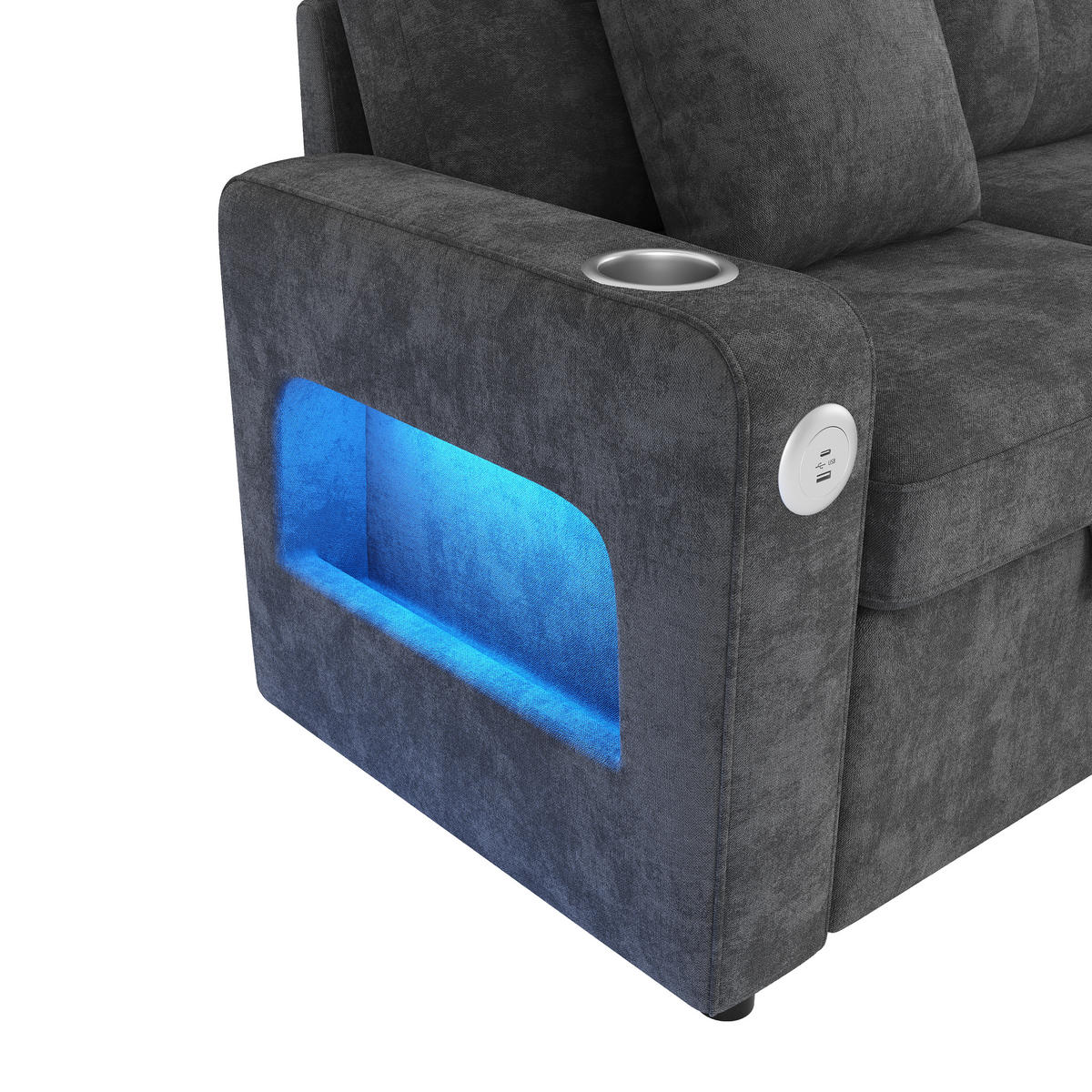SOFA NA RAZVLAČENJE 2-sjedalo u sivoj boji s funkcijom razvlačenja, chenille - siva/crna, drvni materijal/tekstil (141.5/83.5/131cm) - CHICFURN