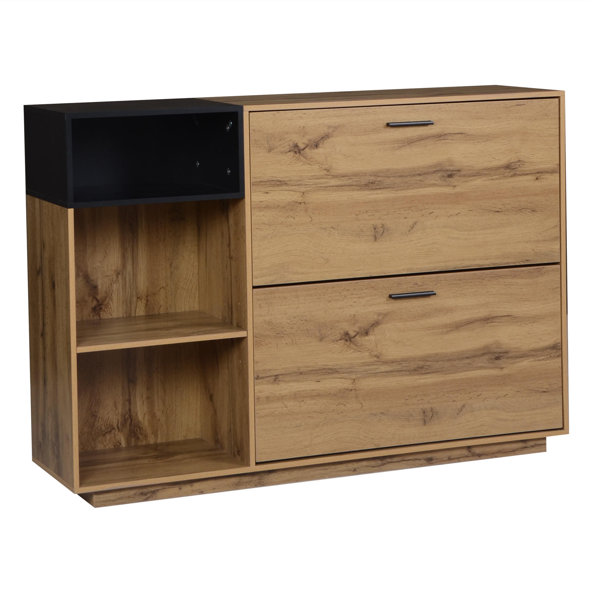 SCHUHKIPPER DE-37840 mit 3 offenen und 2 Klappfächern Holzfarbe - Naturfarben, Holzwerkstoff (120/84.5/32cm) - ComfortXL
