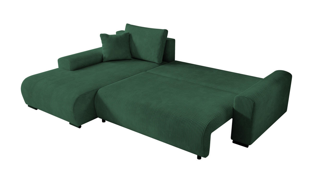 ECKSOFA Nelly mit Bettkasten und Schlaffunktion, Cordstoff in L-Form - Grün, Textil (270/185cm)