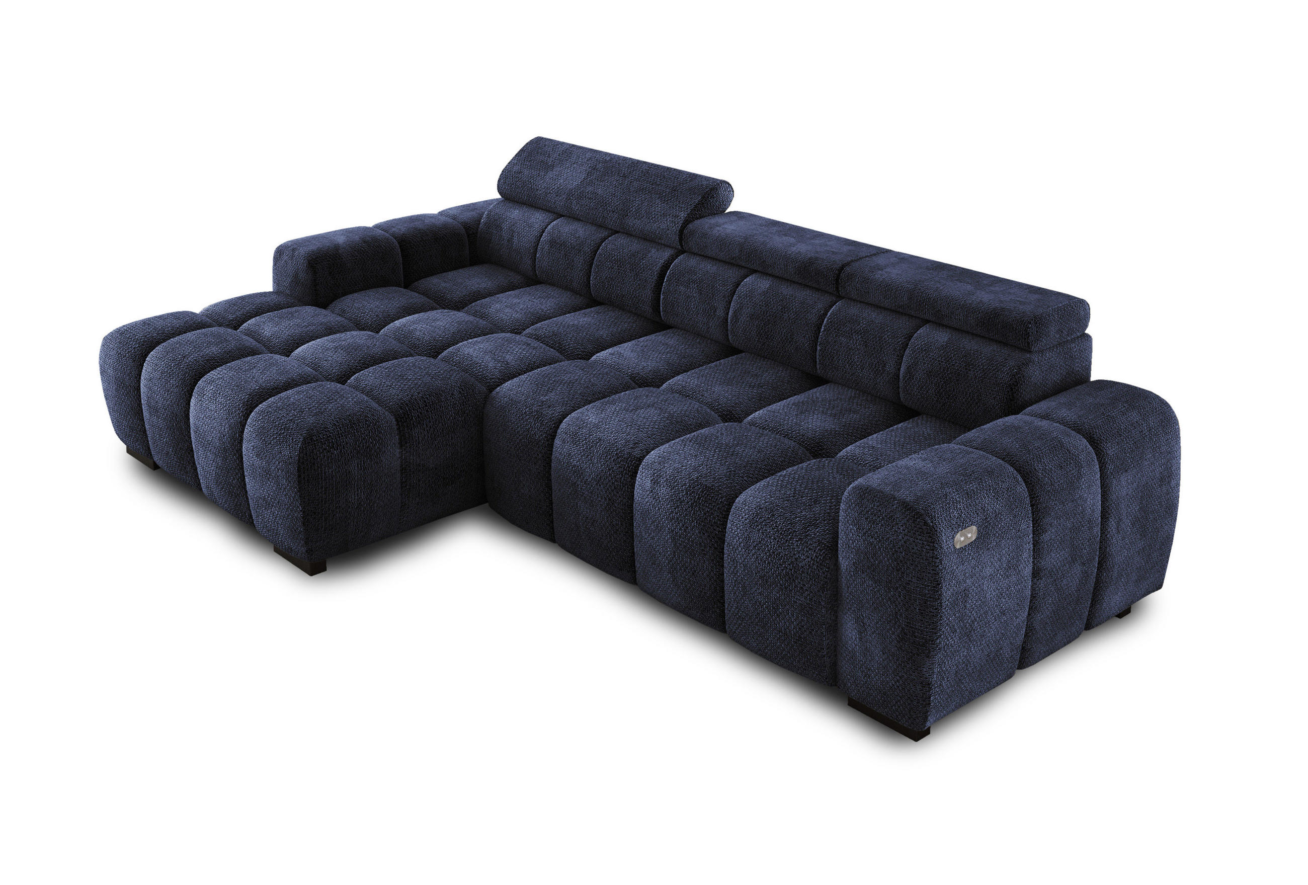 ECKSOFA OMBO 285x168x77/97 cm, Links, Schlaffunktion, elektr. Sitz, Kopfstützen, hydrophober EDEN-Stoff – Dunkelblau - Dunkelblau, Holz/Textil (168/285cm) - DomoHome