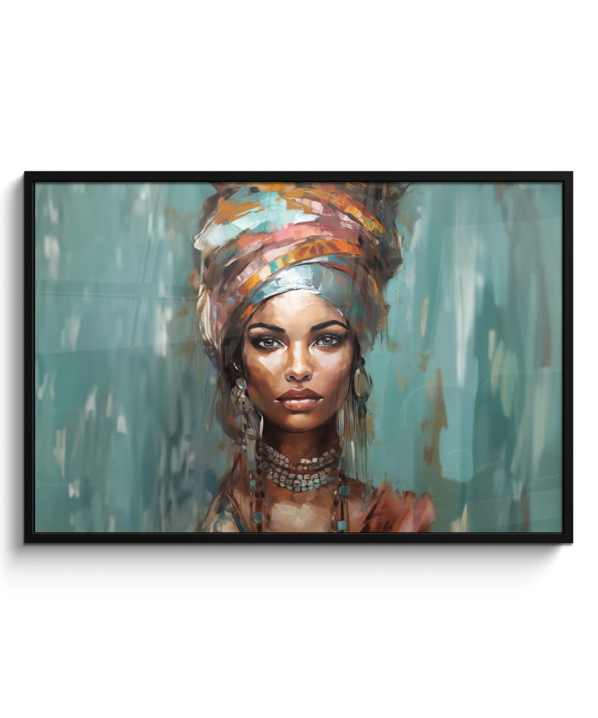 POSTER MIT RAHMEN Frau - Kunst - Schmuck - Porträt 120x80 cm - Blaugrau, Papier (120/80cm) - MuchoWow