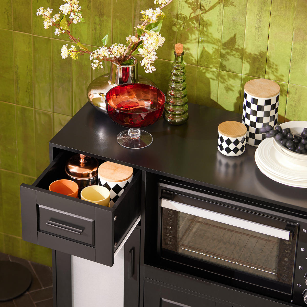 MIKROWELLENSCHRANK Schwarz - Schwarz, Holzwerkstoff (89/89/40cm) - SoBuy