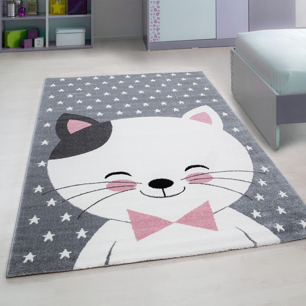 KINDERTEPPICH Katze Polypropylen gewebt saugroboter Kurzflor Kinderzimmer Pink Rechteckig 120x170 - Rosa, Textil (120/170cm) - KADIMA DESIGN