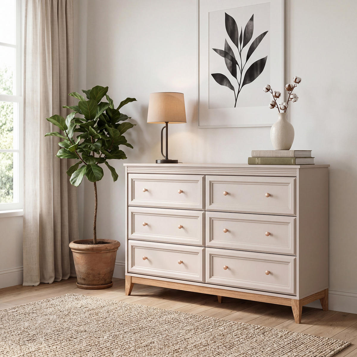 KOMMODE Windsor W-3 135,5 x 100 x 40,5 cm Kaschmir - Kaschmir/Eichefarben, Eichenholz/Holzwerkstoff (135.5/100/40.5cm) - Koseto
