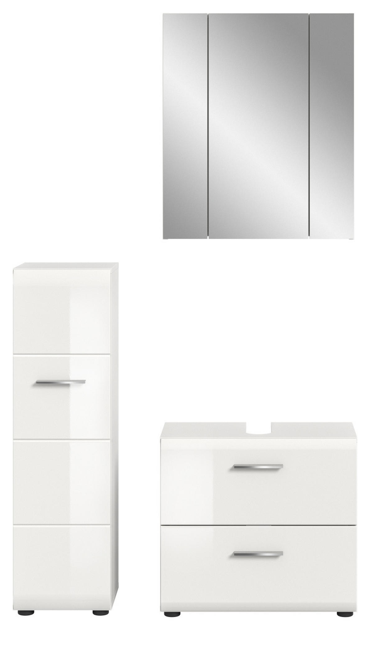 BADMÖBEL SET 3-teilig in weiß Hochglanz Badkombination 105 x 185 cm Cover - Weiß Hochglanz/Silberfarben, Holzwerkstoff/Kunststoff (105/185/30cm) - Inn.Furn