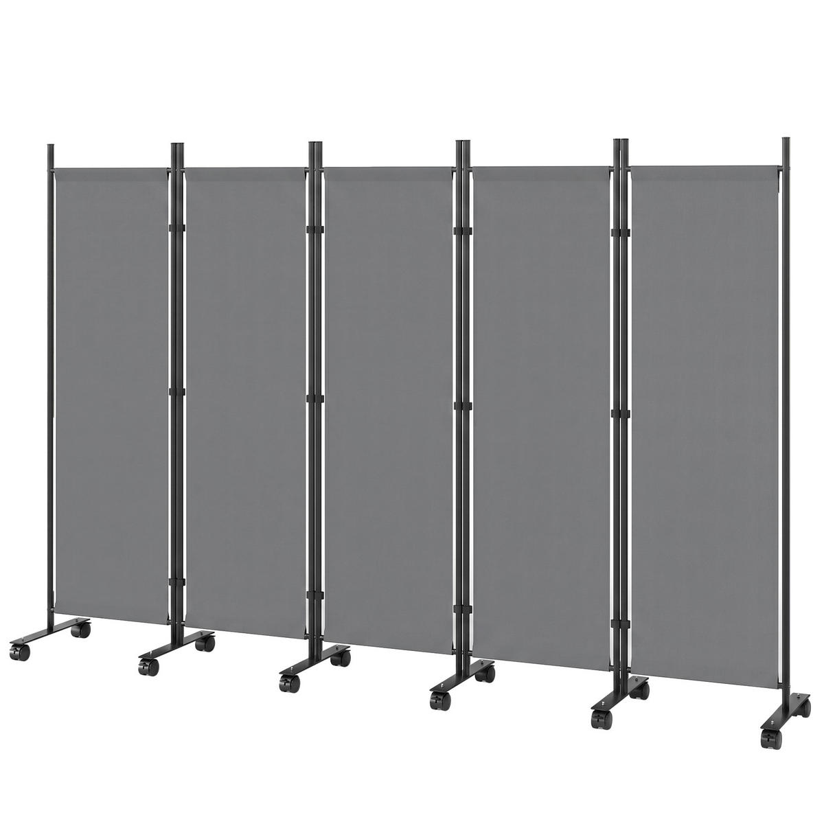 PARAVENT DE-18086 5-teilig mit 12 Rollen, erweiterbar Dunkelgrau - Dunkelgrau, Metall (40/170/252cm) - ComfortXL