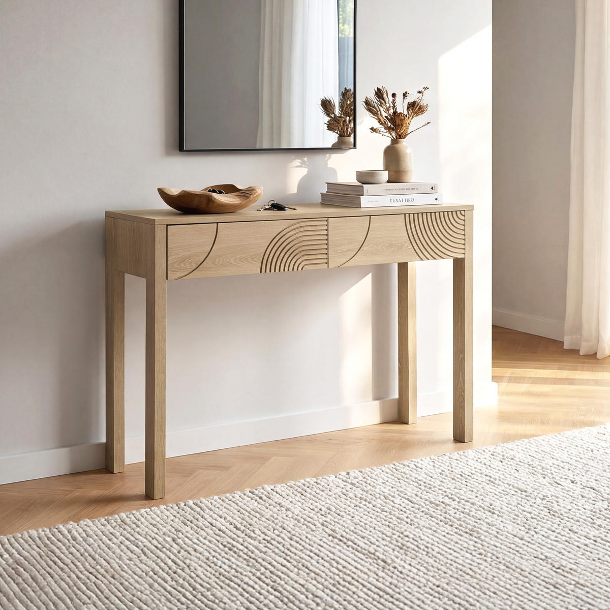 KONSOLE Saskia 100cm mit 2 Schubladen Skandinavischer Eichenoptik - Honigeiche/Eichefarben, Holz (30/100/75cm) - Sicaan