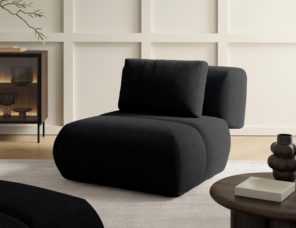 SESSEL ATOMO, Modern Polstersessel Loungesessel, Velours-Stoff Schwarz - Schwarz, Holz/Metall (98/82/134cm) - MASSENO