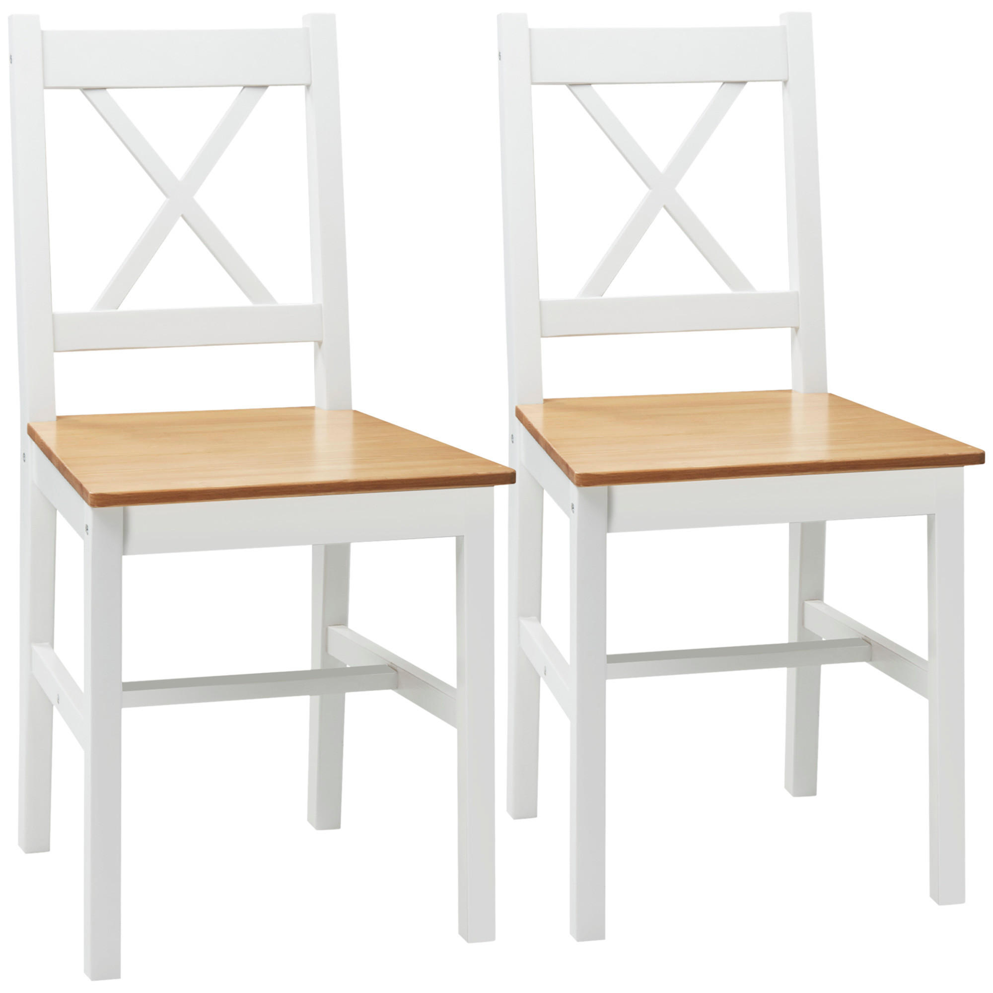 ESSZIMMERSTÜHLE 2er-Set DE-13199 Landhausstil mit gekreuzter Rückenlehne Weiß/Eiche - Weiß, Holz (46.5/86/41cm) - ComfortXL